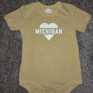 Tan and White Bodysuit One Piece with Michigan Emblem